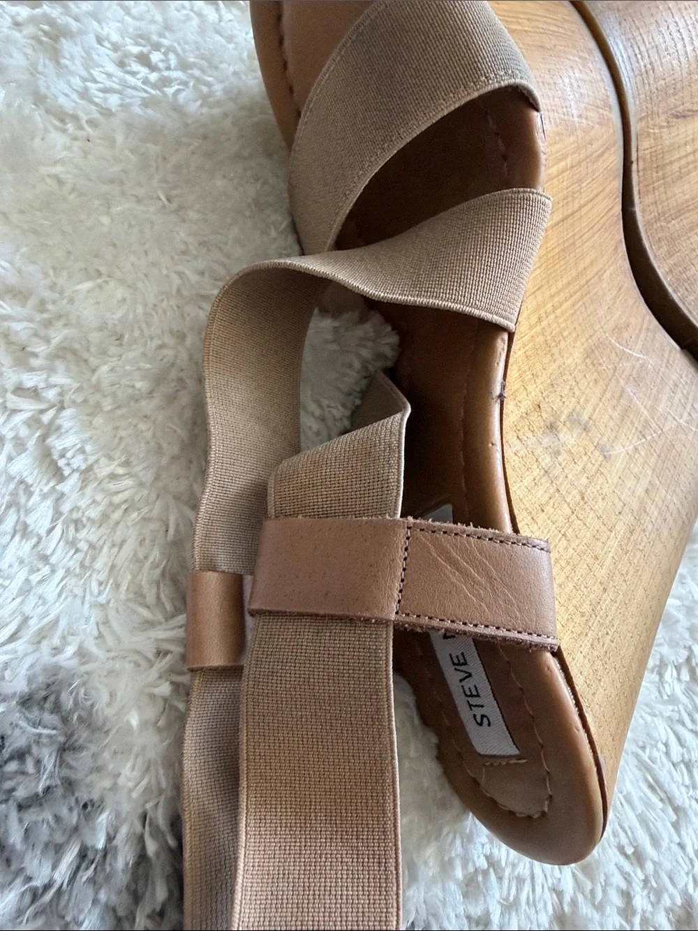 Steve Madden Beige/Tan Platform Wedge Sandals. Pre owned. Signs of wear.